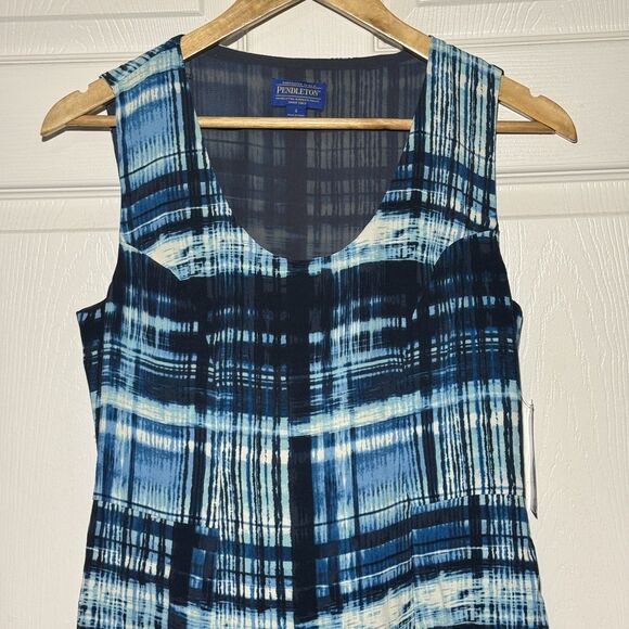 NEW PENDLETON Sleeveless A-Line Fit Flare Short Dress Blue Black Plaid Size 4 - Picture 3 of 10